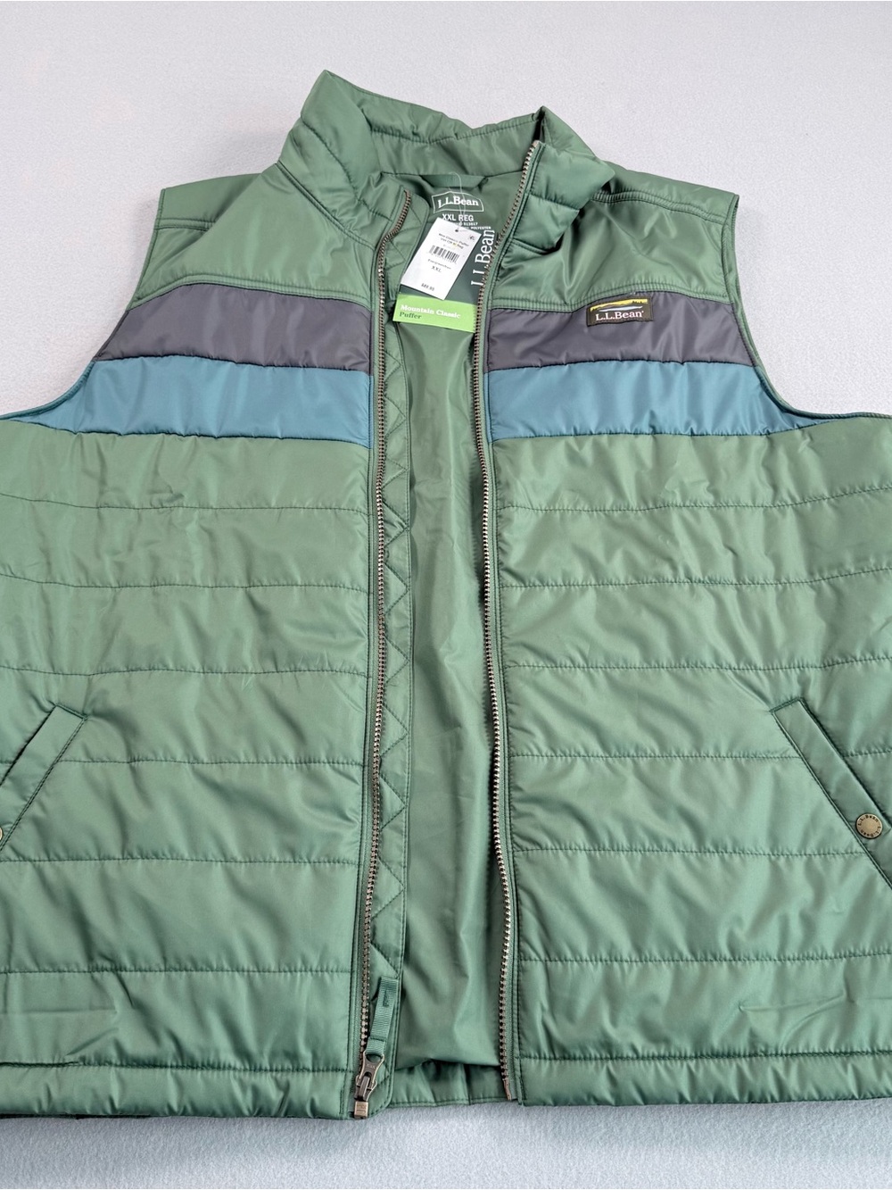 L.L.Bean Puffer Vest Men's XXL Evergreen Colorblock NWT